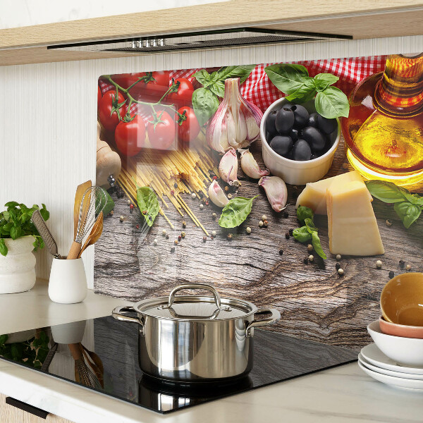 Planche à découper verre Cuisine italienne avec pâtes et légumes