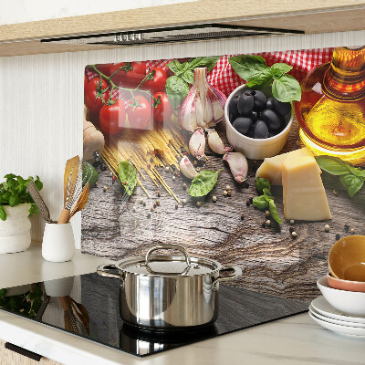 Planche à découper verre Cuisine italienne avec pâtes et légumes