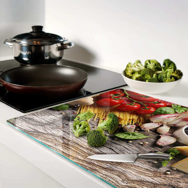 Planche à découper verre Cuisine italienne avec pâtes et légumes