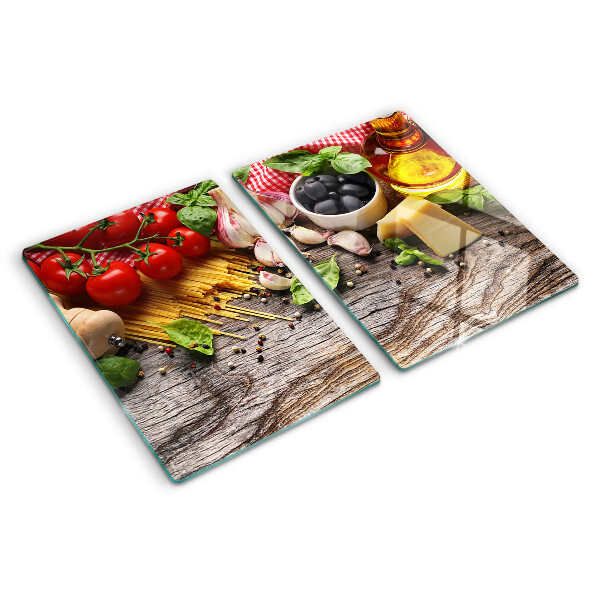 Planche à découper verre Cuisine italienne avec pâtes et légumes