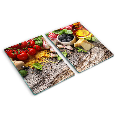 Planche à découper verre Cuisine italienne avec pâtes et légumes