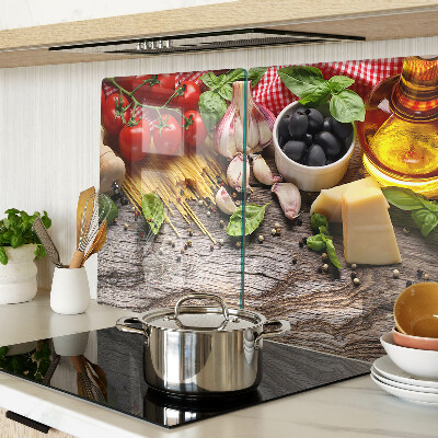 Planche à découper verre Cuisine italienne avec pâtes et légumes