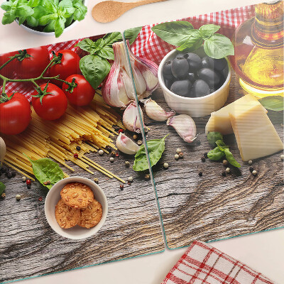 Planche à découper verre Cuisine italienne avec pâtes et légumes
