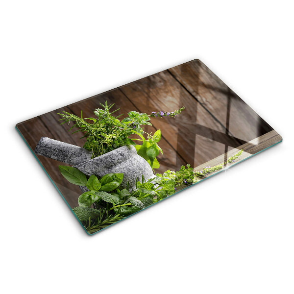 Planche à découper en verre Herbes en pot
