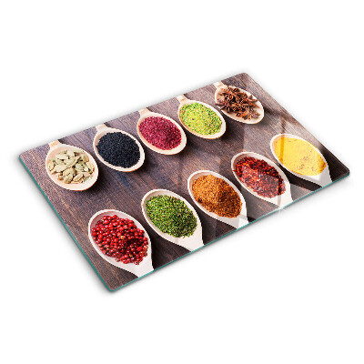 Planche à découper en verre Épices en cuillères