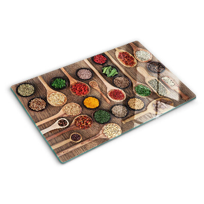 Planche à découper verre Épices et herbes en cuillères