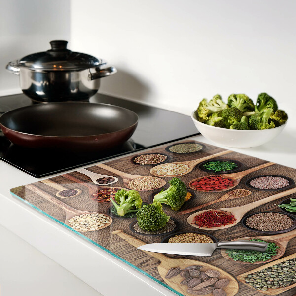 Planche à découper verre Épices et herbes en cuillères
