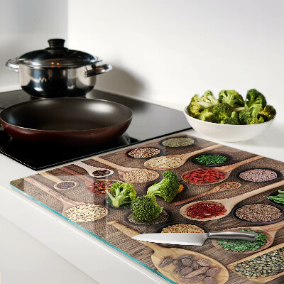 Planche à découper verre Épices et herbes en cuillères