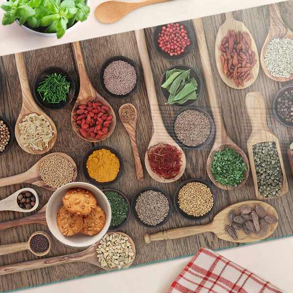 Planche à découper verre Épices et herbes en cuillères
