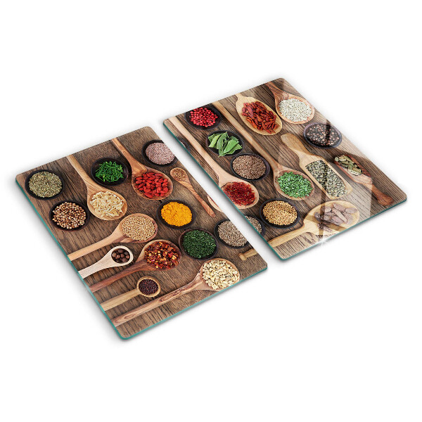 Planche à découper verre Épices et herbes en cuillères