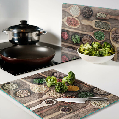 Planche à découper verre Épices et herbes en cuillères