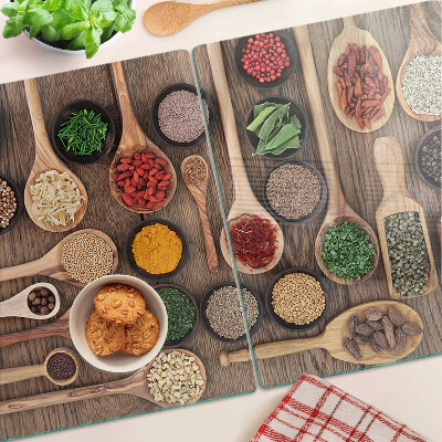 Planche à découper verre Épices et herbes en cuillères