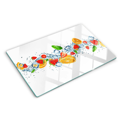 Planche à découper en verre Fruits et feuilles colorés