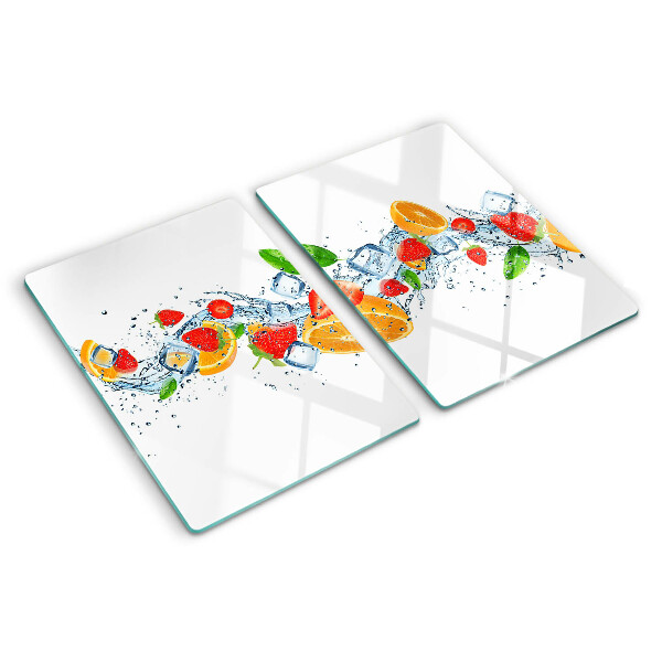 Planche à découper en verre Fruits et feuilles colorés