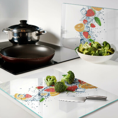 Planche à découper en verre Fruits et feuilles colorés