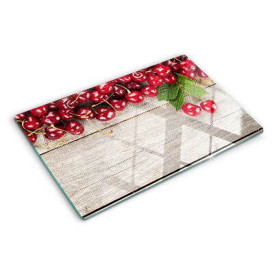 Planche à découper verre Cerises sur fond de bois