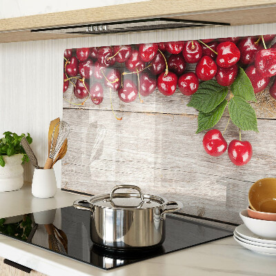 Planche à découper verre Cerises sur fond de bois