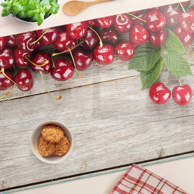 Planche à découper verre Cerises sur fond de bois
