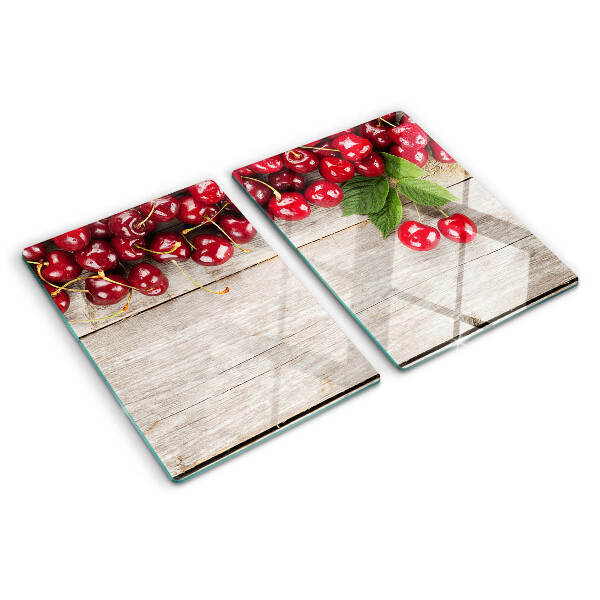 Planche à découper verre Cerises sur fond de bois