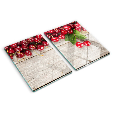 Planche à découper verre Cerises sur fond de bois