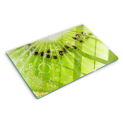 Planche à découper en verre Kiwi avec des gouttes d'eau
