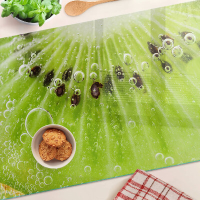 Planche à découper en verre Kiwi avec des gouttes d'eau