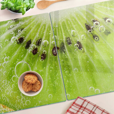 Planche à découper en verre Kiwi avec des gouttes d'eau
