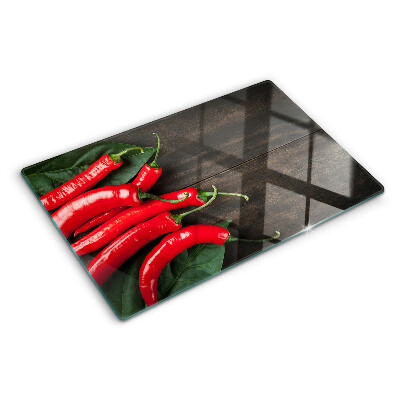 Planche à découper verre Piments sur fond de bois