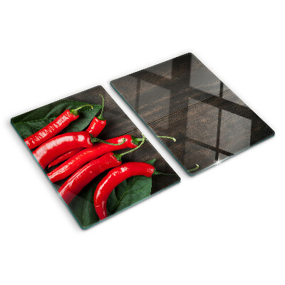Planche à découper verre Piments sur fond de bois