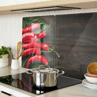 Planche à découper verre Piments sur fond de bois