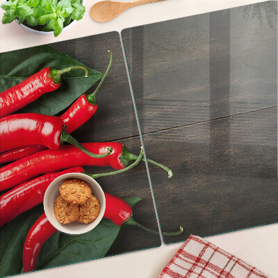 Planche à découper verre Piments sur fond de bois