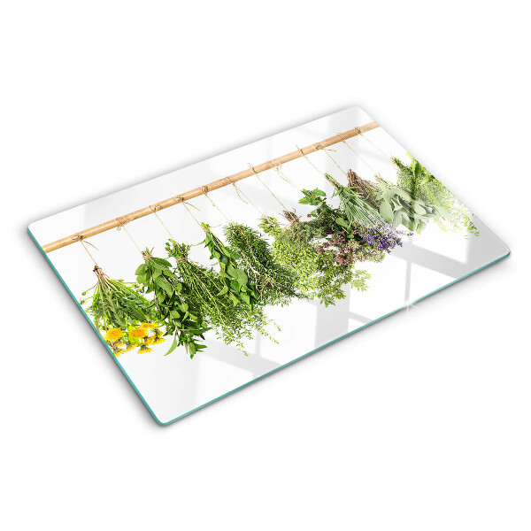 Planche à découper en verre Herbes séchées sur une ficelle