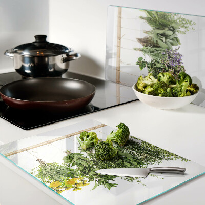 Planche à découper en verre Herbes séchées sur une ficelle