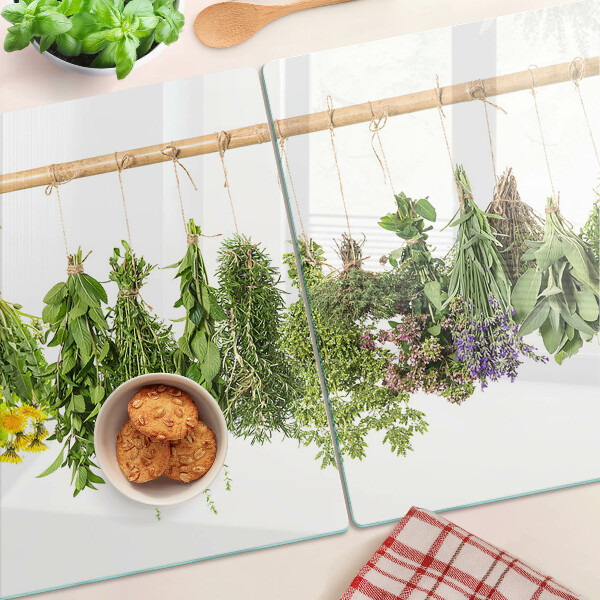 Planche à découper en verre Herbes séchées sur une ficelle
