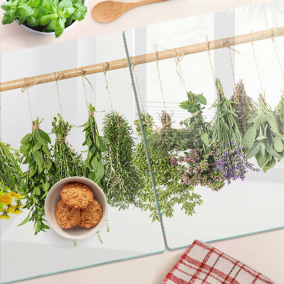 Planche à découper en verre Herbes séchées sur une ficelle