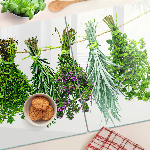 Planche à découper verre Herbes séchées sur une ficelle