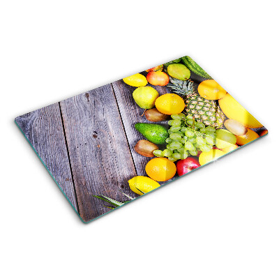 Planche à découper verre Fruits sur fond de bois