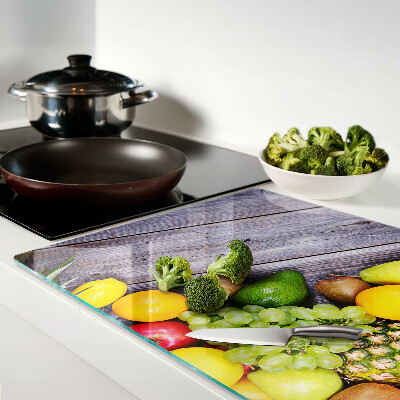 Planche à découper verre Fruits sur fond de bois