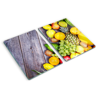 Planche à découper verre Fruits sur fond de bois
