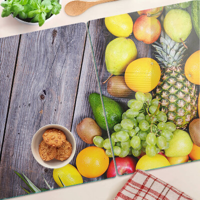 Planche à découper verre Fruits sur fond de bois