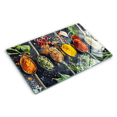 Planche à découper verre Épices en cuillères