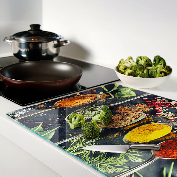 Planche à découper verre Épices en cuillères