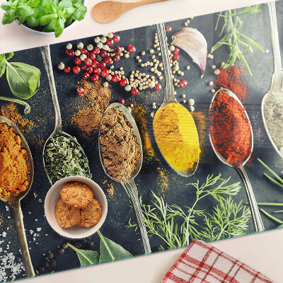 Planche à découper verre Épices en cuillères
