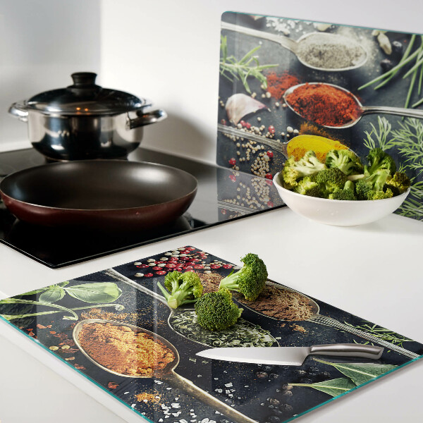 Planche à découper verre Épices en cuillères