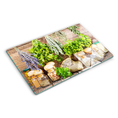 Planche à découper verre Herbes et épices dans la cuisine