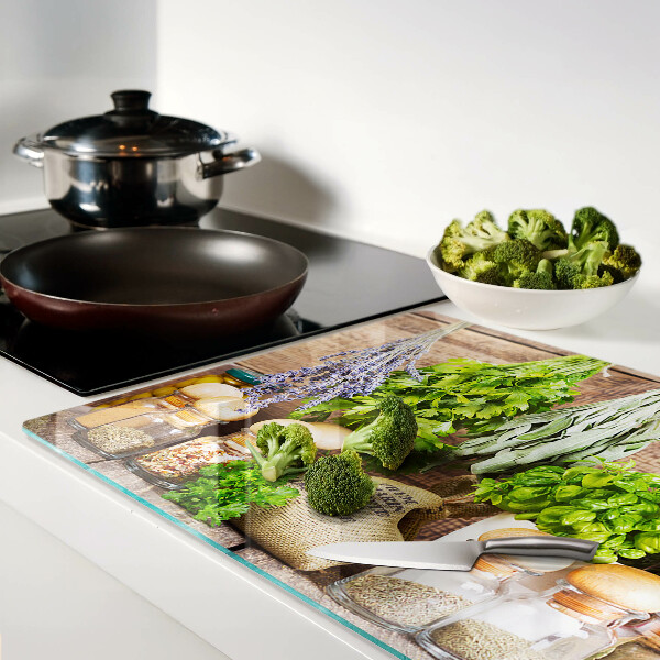 Planche à découper verre Herbes et épices dans la cuisine