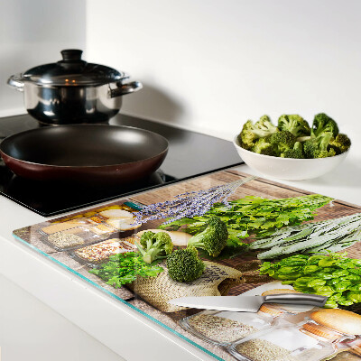 Planche à découper verre Herbes et épices dans la cuisine