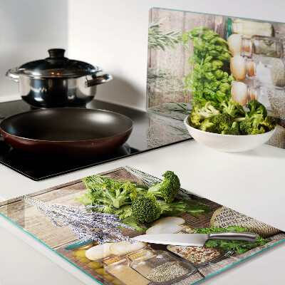 Planche à découper verre Herbes et épices dans la cuisine