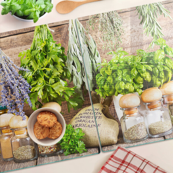 Planche à découper verre Herbes et épices dans la cuisine