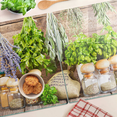 Planche à découper verre Herbes et épices dans la cuisine